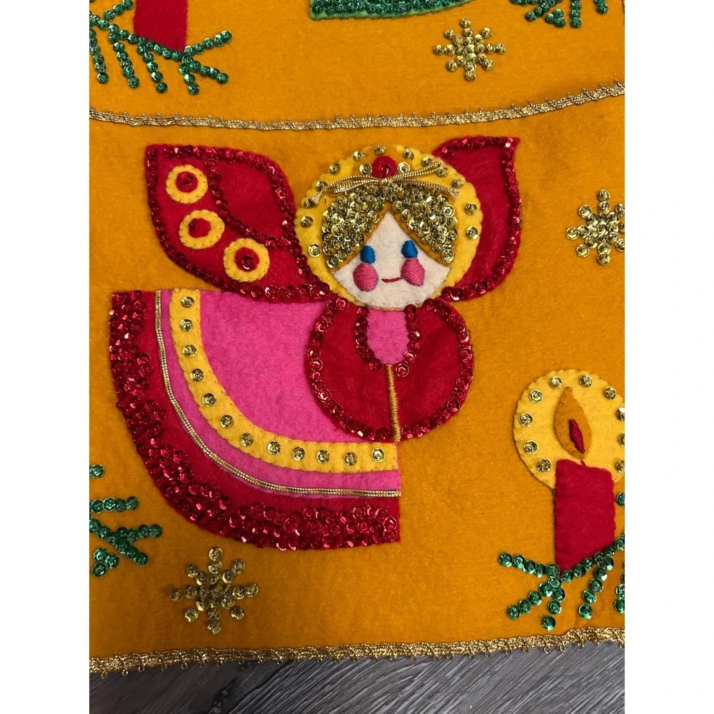 Vintage Bucilla Christmas Card Holder 3 Angel Pockets Felt Sequin NOEL 30